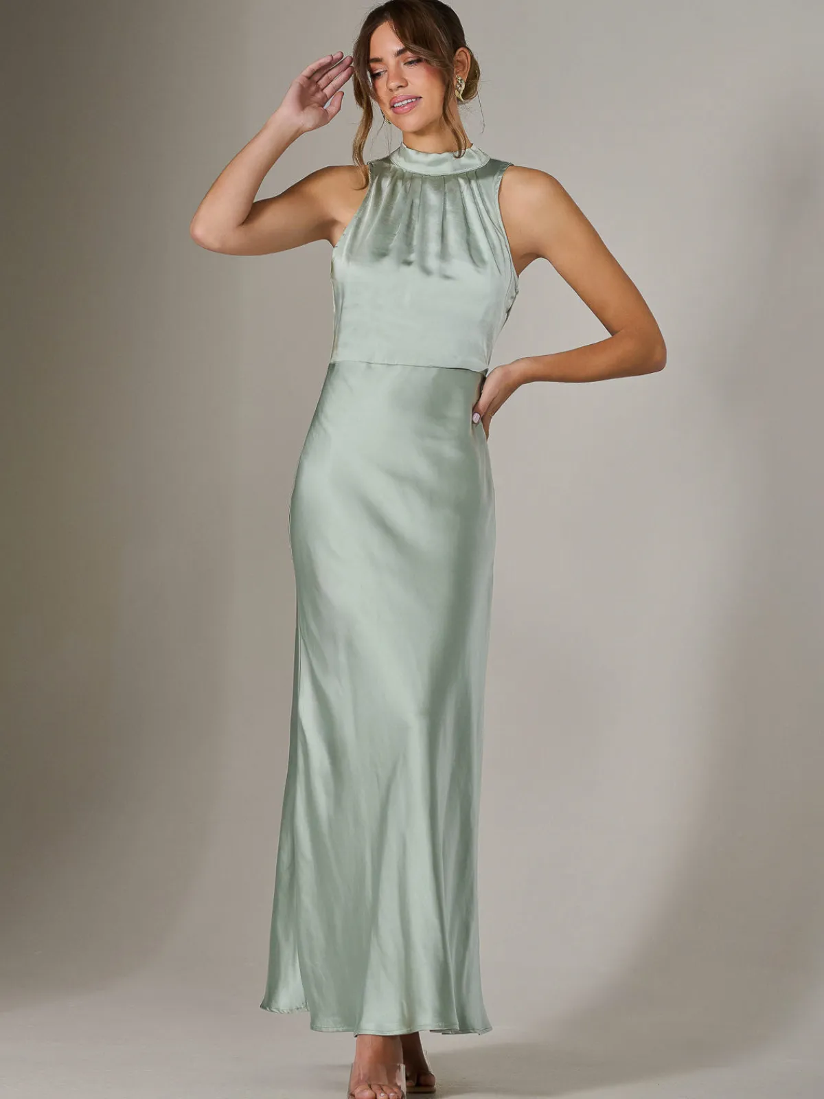 Jolie Moi Occasion Dresses|Maxi Dresses-Halter Neck Maxi Dress, Green