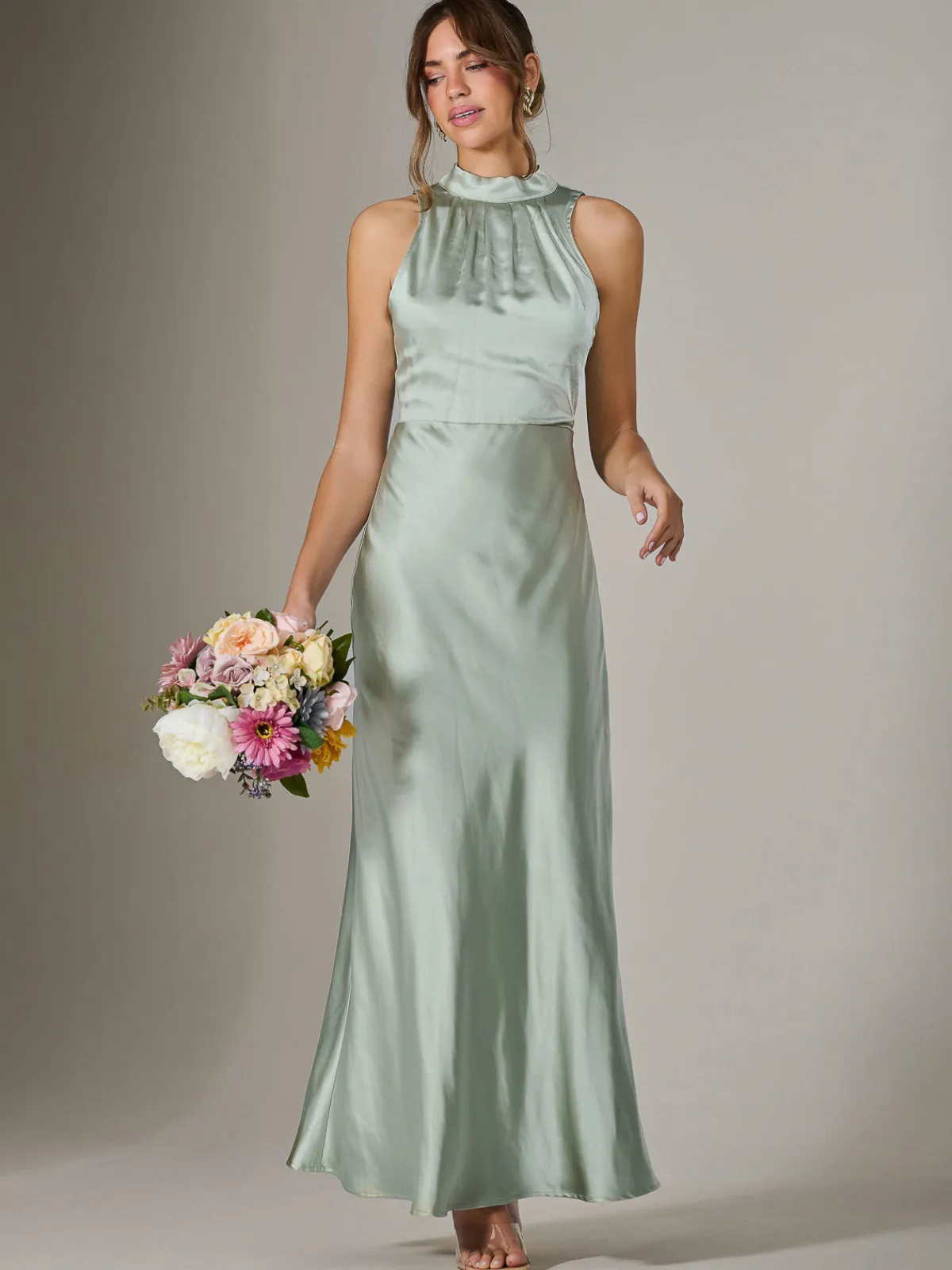 Jolie Moi Occasion Dresses|Maxi Dresses-Halter Neck Maxi Dress, Green