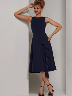 Jolie Moi Occasion Dresses|Sleeveless Dresses-Haylen Frill Detail Midi Dress, Navy