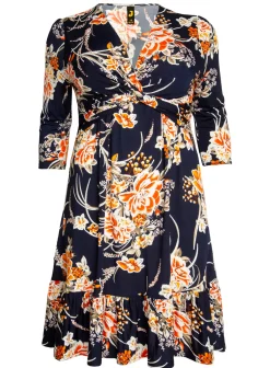 Jolie Moi Occasion Dresses|Floral Dresses-J by Print Flounce Hem Midi Dress, Orange Multi