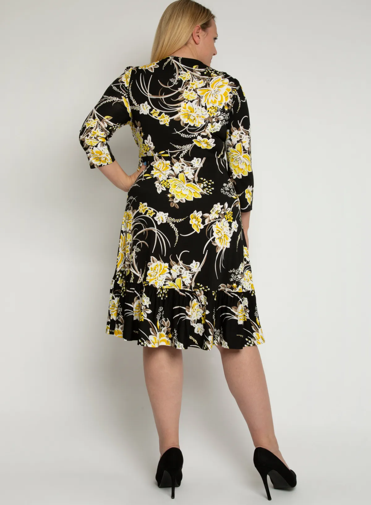 Jolie Moi Floral Dresses|Jersey Dresses-J by Print Flounce Hem Midi Dress, Yellow Floral