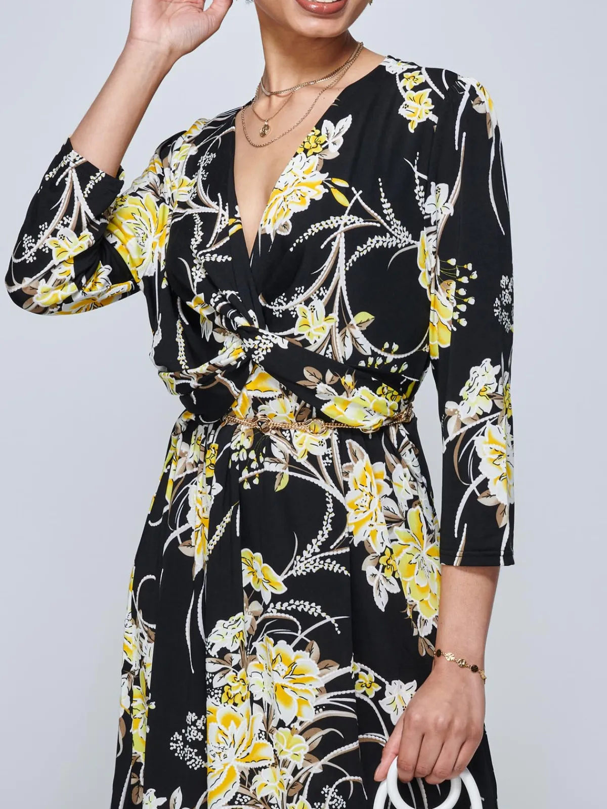 Jolie Moi Floral Dresses|Jersey Dresses-J by Print Flounce Hem Midi Dress, Yellow Floral