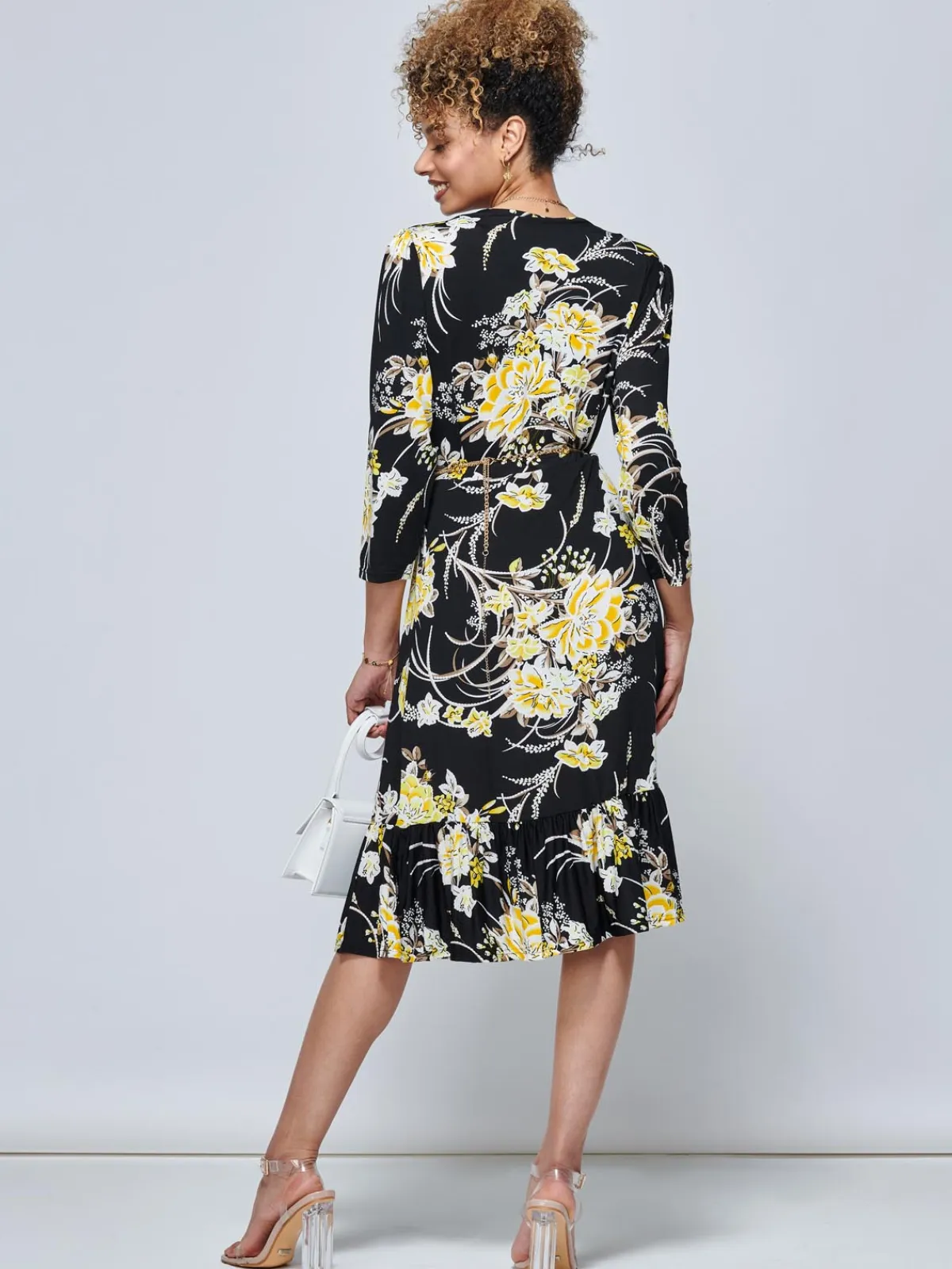 Jolie Moi Floral Dresses|Jersey Dresses-J by Print Flounce Hem Midi Dress, Yellow Floral