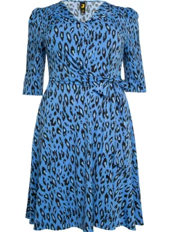 Jolie Moi Office Wear|Midi Dresses-J by Revers Collar Midi Dress, Blue Leopard