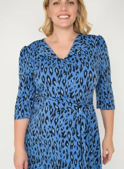 Jolie Moi Office Wear|Midi Dresses-J by Revers Collar Midi Dress, Blue Leopard