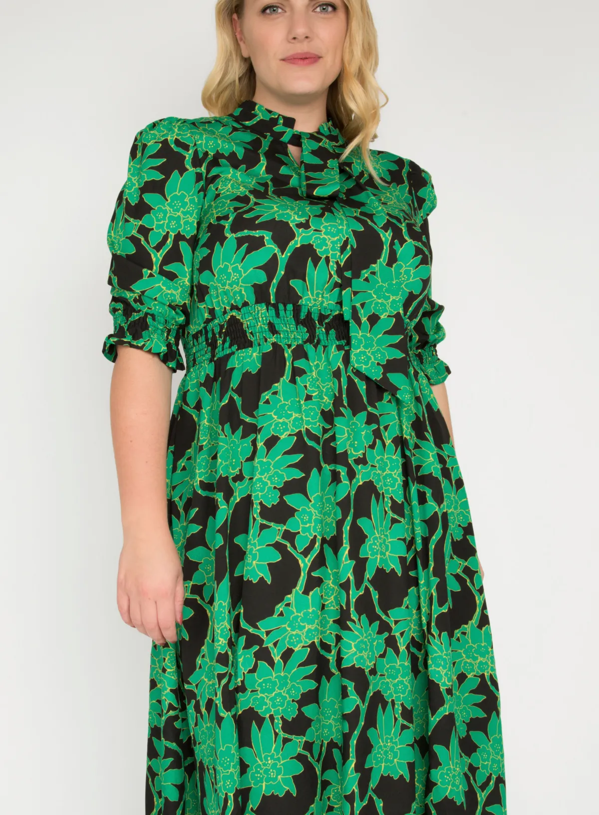 Jolie Moi Occasion Dresses|Office Wear-J by Tie Neck Woven Midi Dress, Green Multi