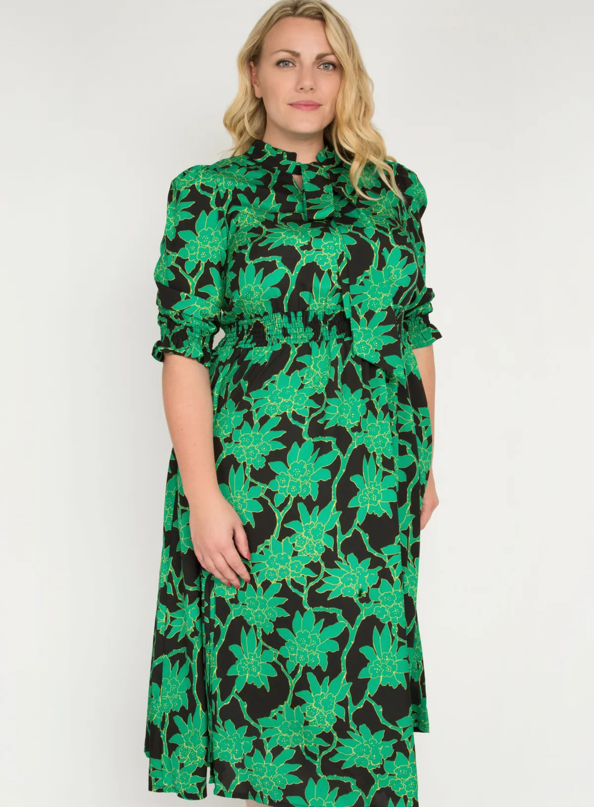 Jolie Moi Occasion Dresses|Office Wear-J by Tie Neck Woven Midi Dress, Green Multi