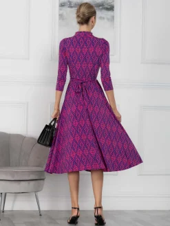 Jolie Moi Office Wear|Midi Dresses-Jennifer Tie Neck Midi Dress, Pink Multi