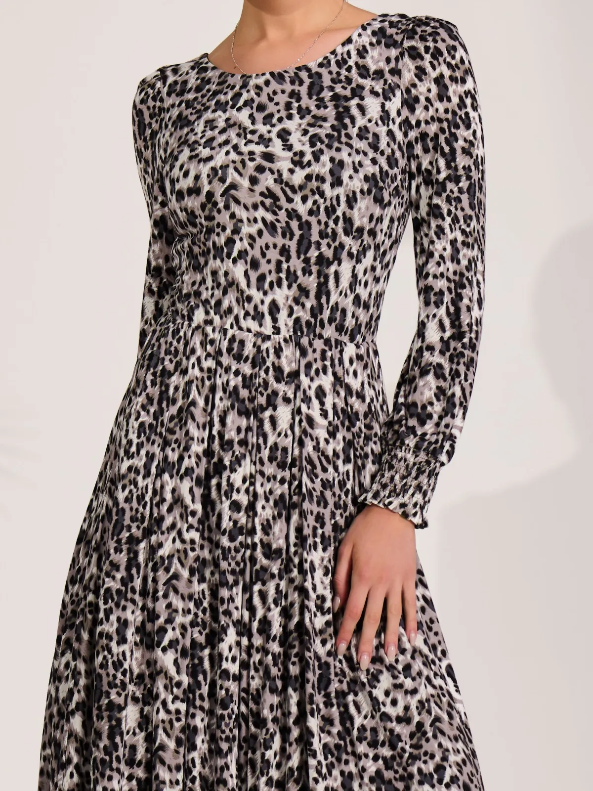 Jolie Moi Occasion Dresses|Long Sleeved Dresses-Jersey Belted Long Sleeve Maxi Dress, Leopard