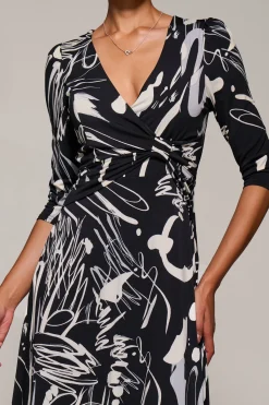Jolie Moi Occasion Dresses|Jersey Dresses-Jersey Ruched Waist Fit & Flare Maxi Dress, Black Abstract