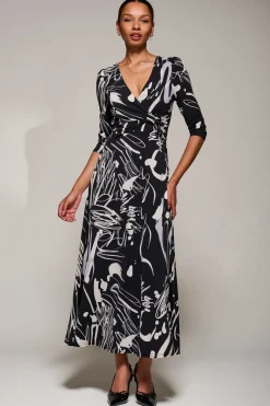 Jolie Moi Occasion Dresses|Jersey Dresses-Jersey Ruched Waist Fit & Flare Maxi Dress, Black Abstract