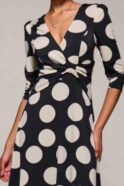 Jolie Moi Occasion Dresses|Jersey Dresses-Jersey Ruched Waist Fit & Flare Maxi Dress, Black Polka Dot