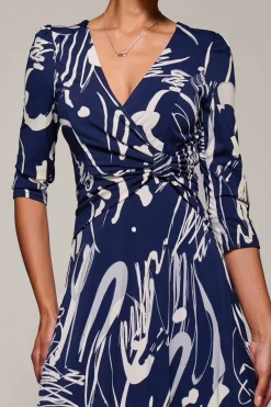 Jolie Moi Occasion Dresses|Jersey Dresses-Jersey Ruched Waist Fit & Flare Maxi Dress, Navy Abstract