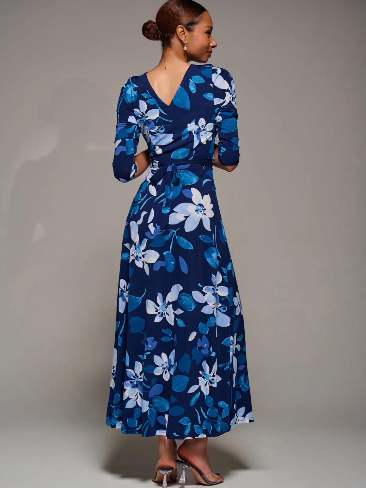 Jolie Moi Occasion Dresses|Floral Dresses-Jersey Ruched Waist Fit & Flare Maxi Dress, Navy Floral