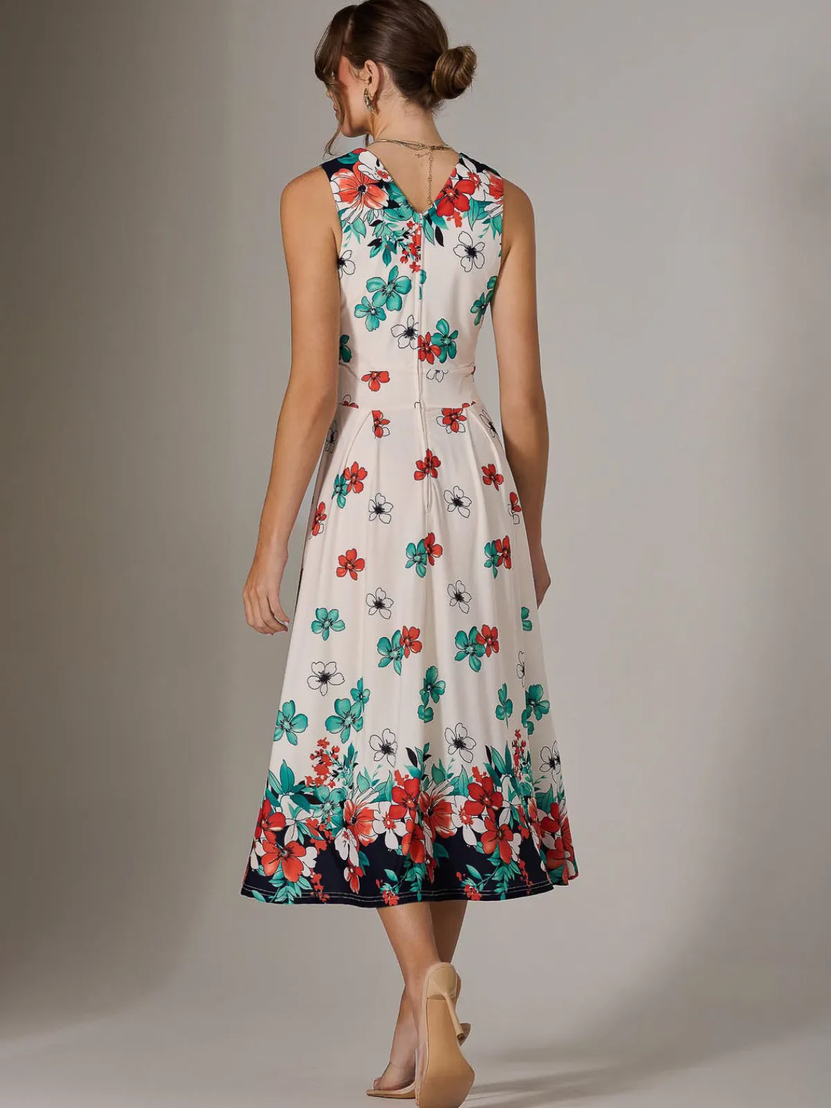Jolie Moi Occasion Dresses|Floral Dresses-Jersey Sleeveless Midi Dress, Black Floral