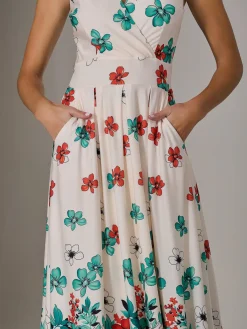 Jolie Moi Occasion Dresses|Floral Dresses-Jersey Sleeveless Midi Dress, Black Floral