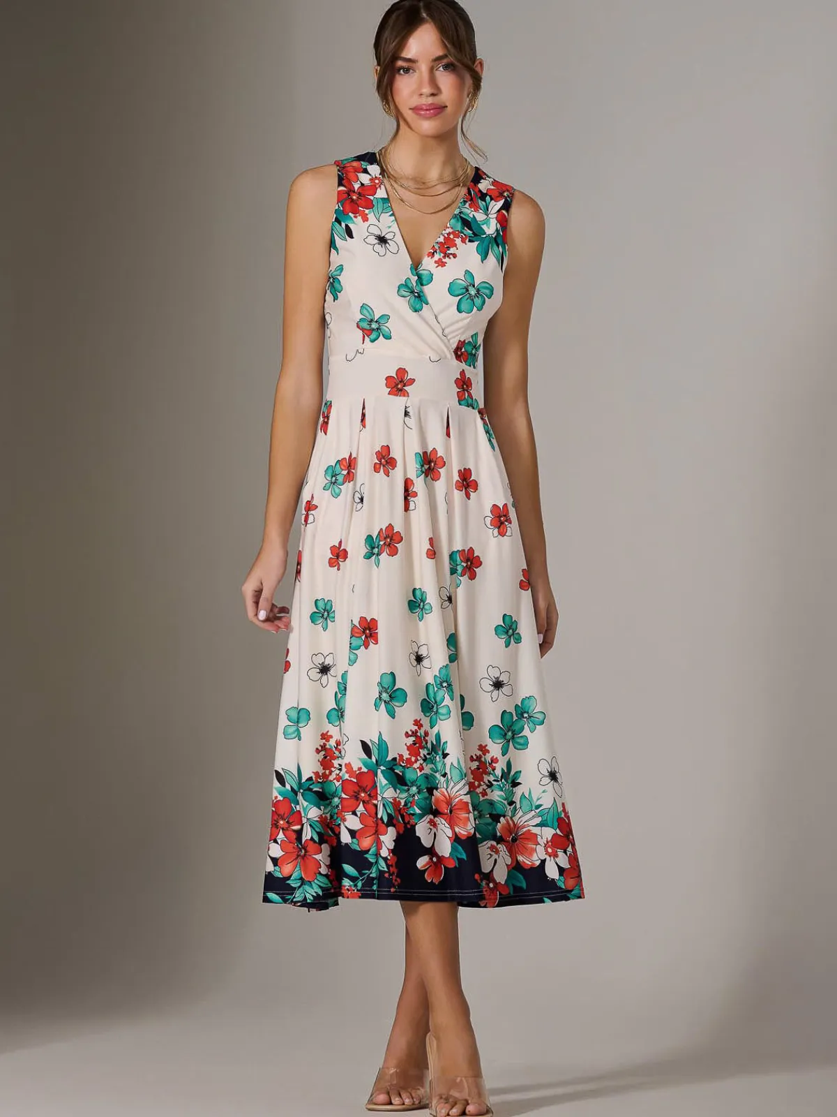 Jolie Moi Occasion Dresses|Floral Dresses-Jersey Sleeveless Midi Dress, Black Floral