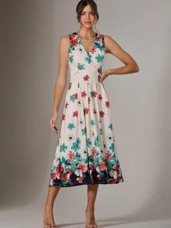 Jolie Moi Occasion Dresses|Floral Dresses-Jersey Sleeveless Midi Dress, Black Floral