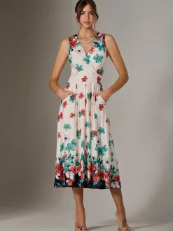 Jolie Moi Occasion Dresses|Floral Dresses-Jersey Sleeveless Midi Dress, Black Floral