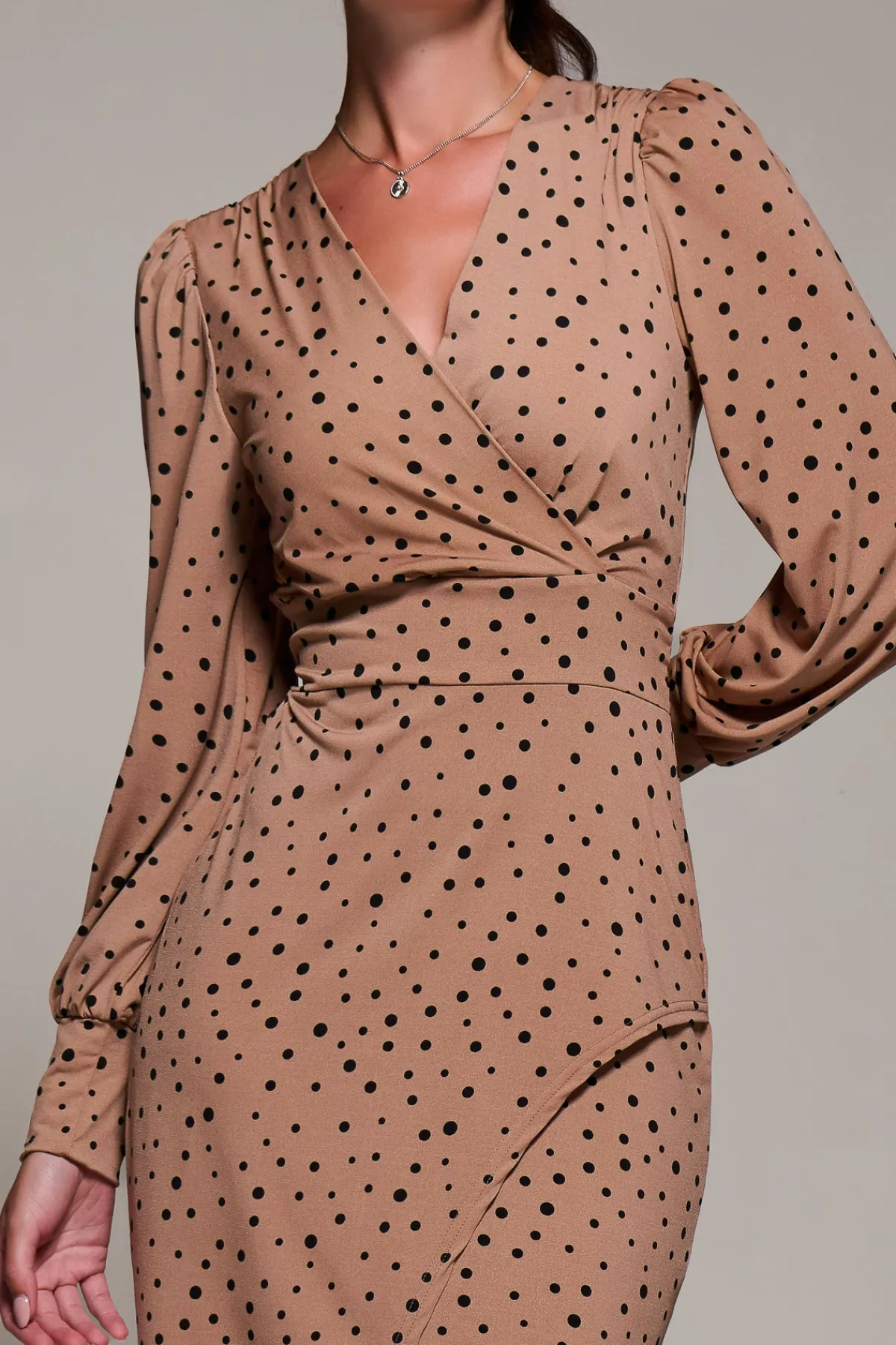Jolie Moi Occasion Dresses|Jersey Dresses-Jersey Wrap Slit Pencil Dress, Black Spot