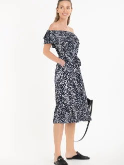 Jolie Moi Occasion Dresses|Jersey Dresses-Abstract Spot Ruffle Midi Dress, Navy Animal