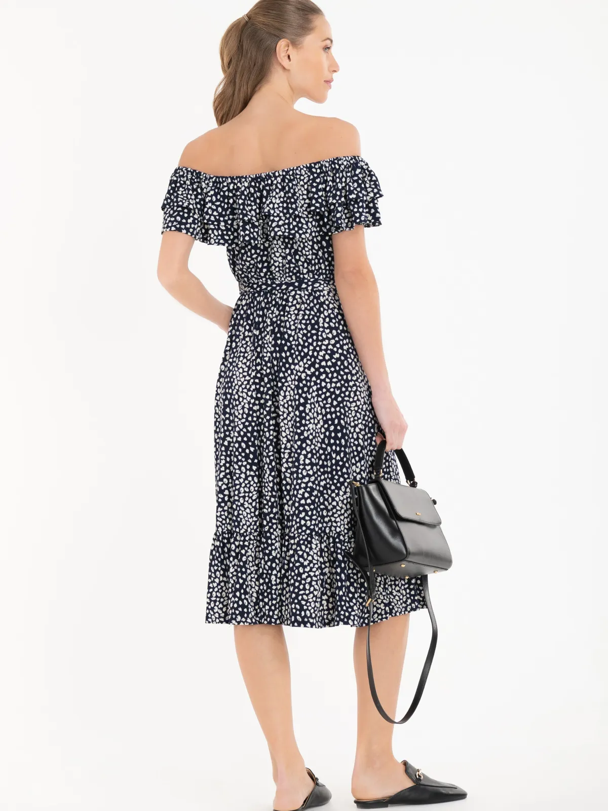 Jolie Moi Occasion Dresses|Jersey Dresses-Abstract Spot Ruffle Midi Dress, Navy Animal