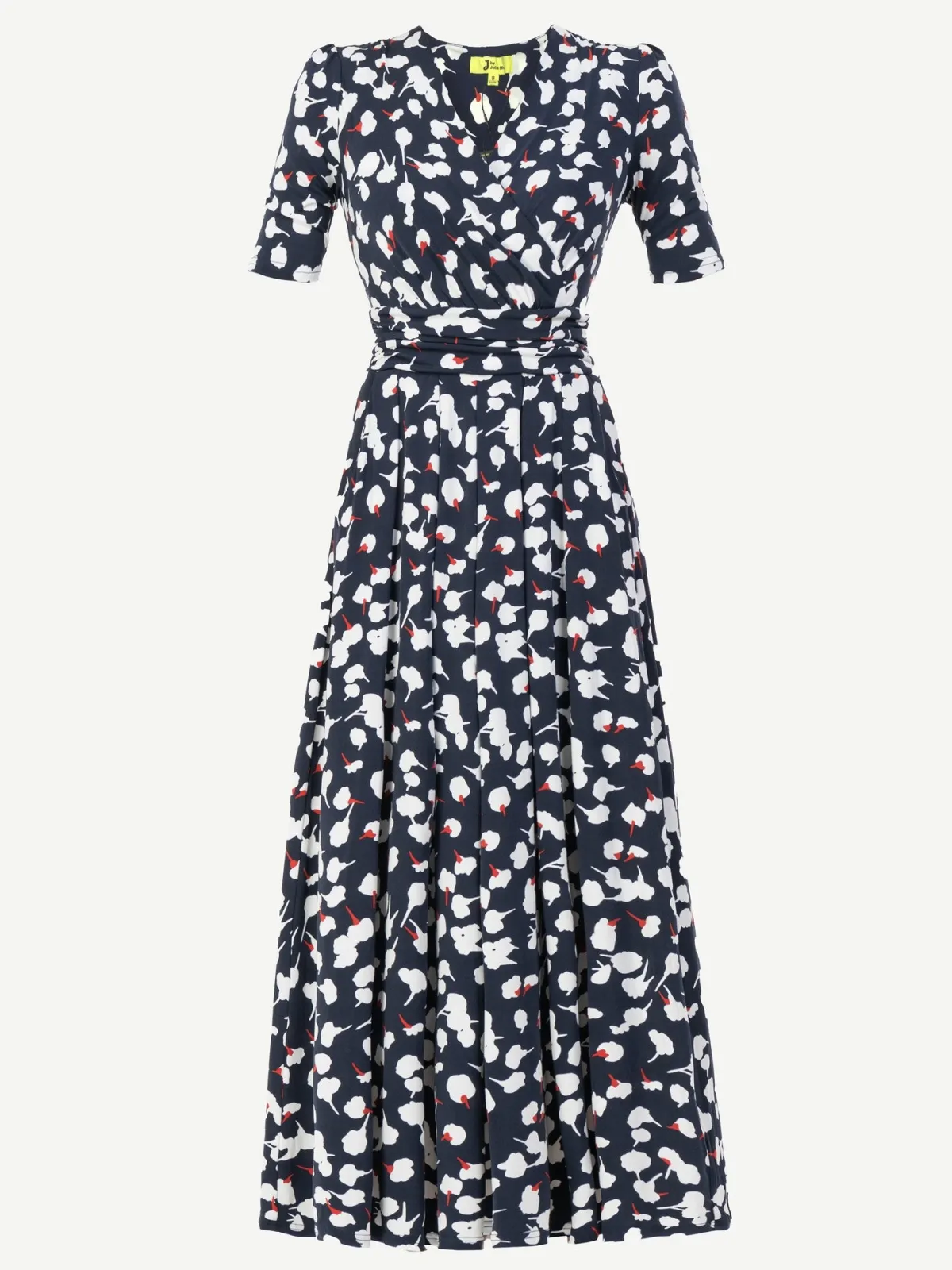 Jolie Moi Occasion Dresses|Floral Dresses-Acadia Floral Print Wrap Maxi Dress, Navy White Floral