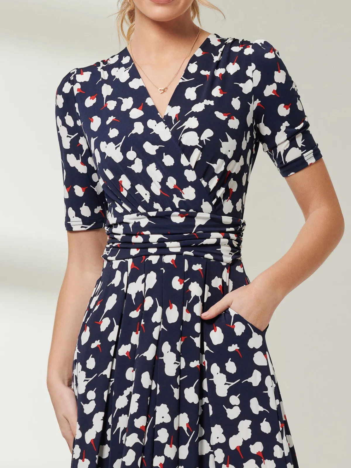 Jolie Moi Occasion Dresses|Floral Dresses-Acadia Floral Print Wrap Maxi Dress, Navy White Floral