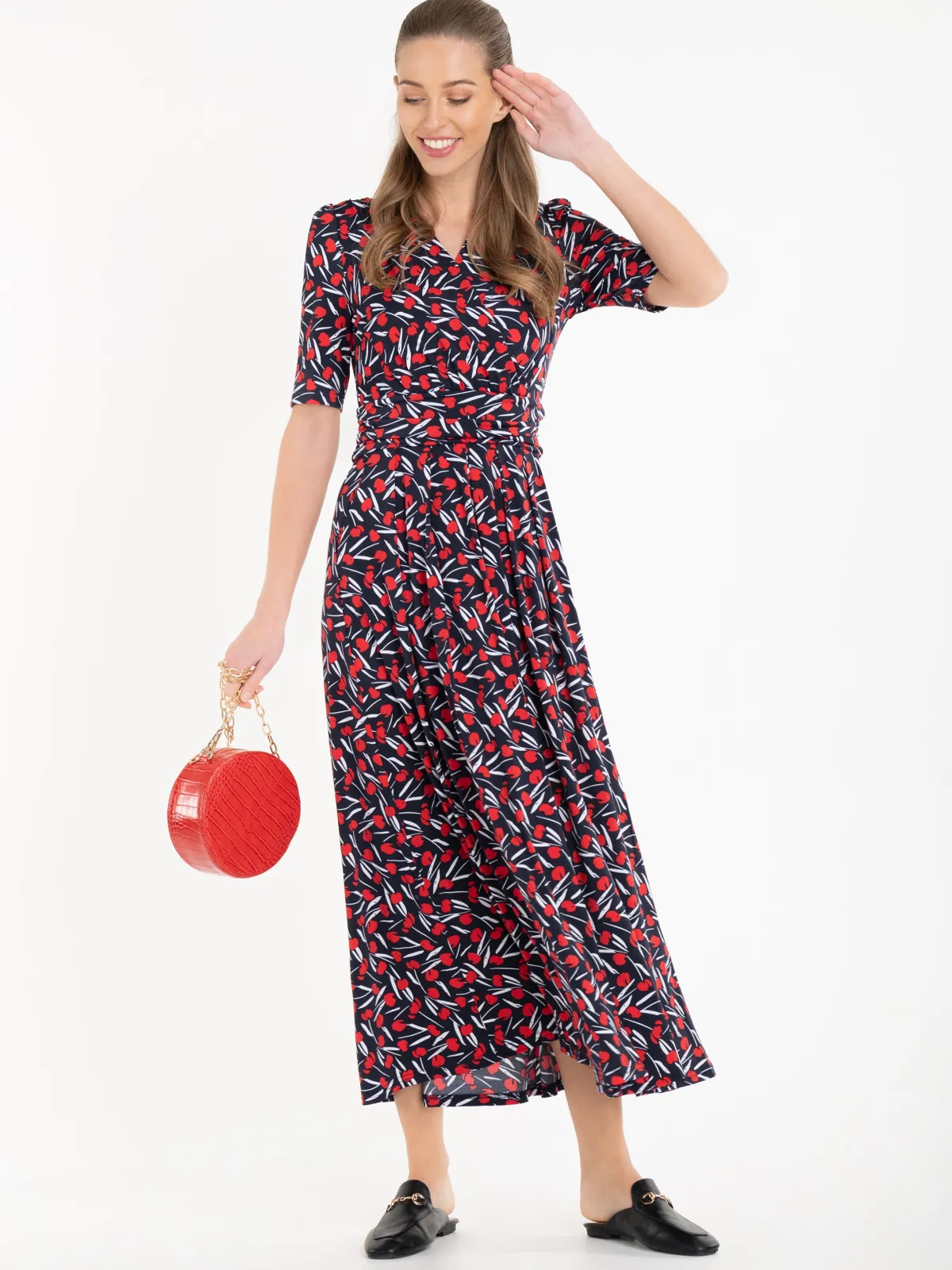 Jolie Moi Occasion Dresses|Jersey Dresses-Amaka Floral Midi Dress, Navy Floral