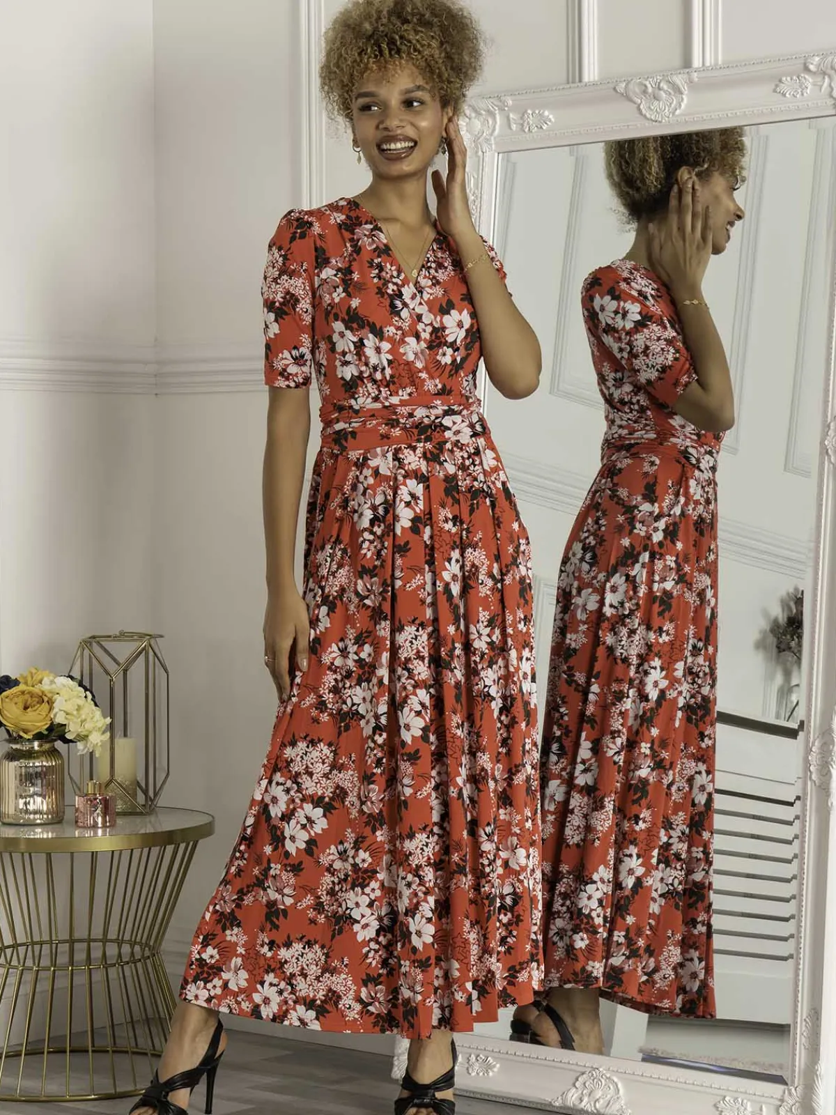 Jolie Moi Occasion Dresses|Floral Dresses-Beatrice Jersey Maxi Dress, Red Floral