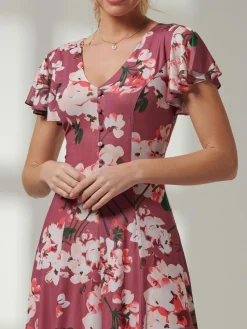 Jolie Moi Occasion Dresses|Floral Dresses-Bellona Fit & Flare Mesh Dress, Dark Mauve