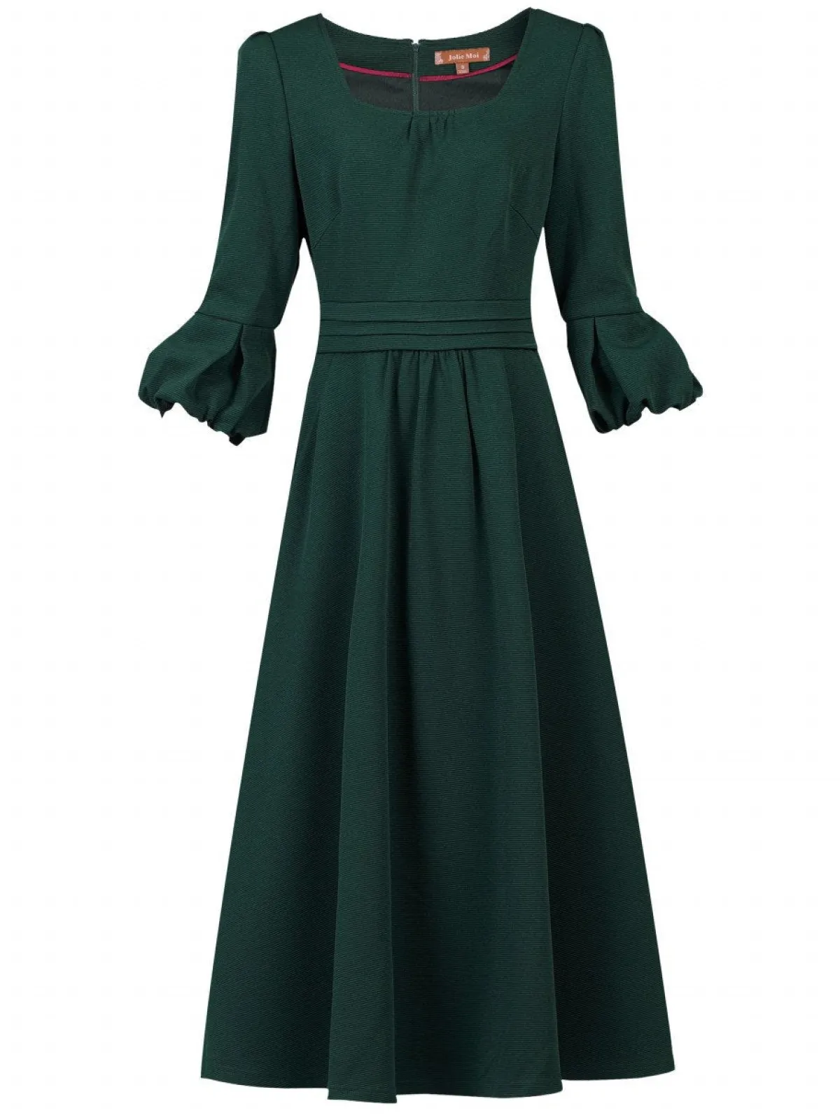 Jolie Moi Occasion Dresses|Office Wear-Bell Sleeve Midi Dress, Dark Green