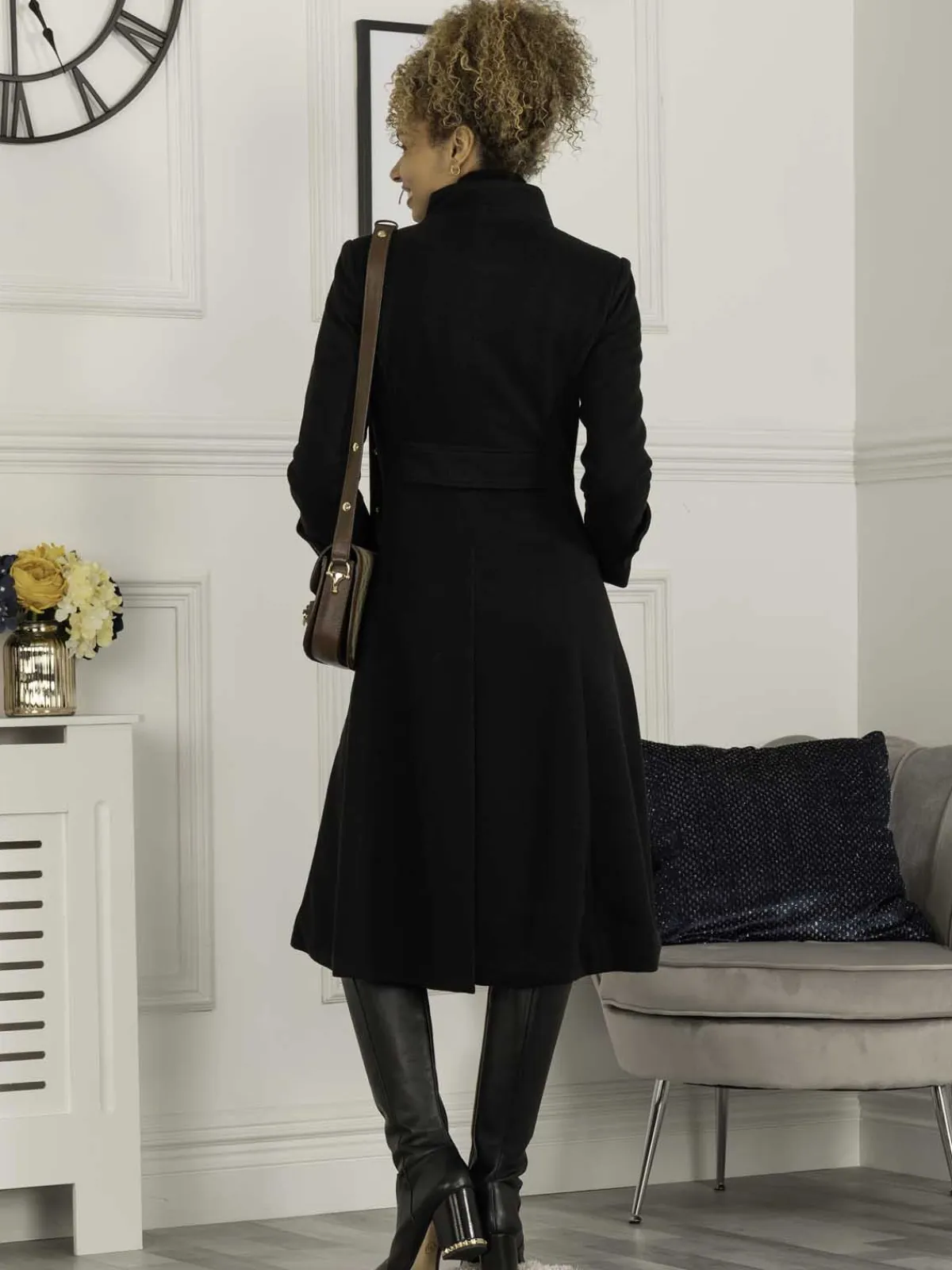 Jolie Moi Coats & Jackets-Caroline Asymmetric Button Coat, Black