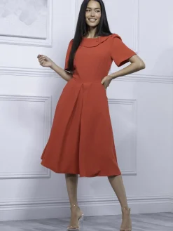 Jolie Moi Occasion Dresses-Debora Button Neck Dress, Red