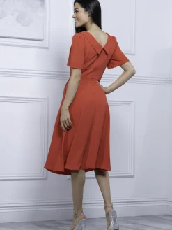 Jolie Moi Occasion Dresses-Debora Button Neck Dress, Red