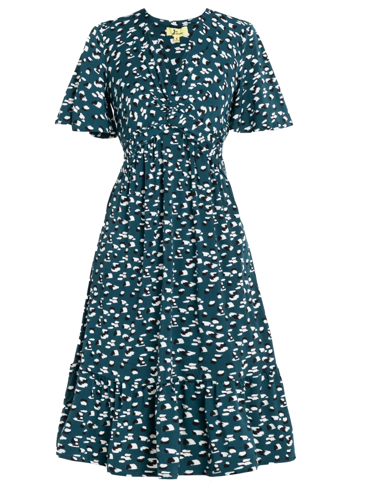 Jolie Moi Occasion Dresses|Office Dresses-Dixie Animal Print Twist Front Midi Dress, Green Animal