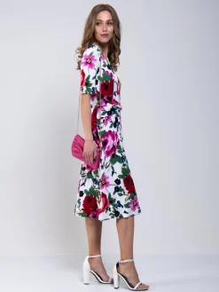 Jolie Moi Occasion Dresses|Floral Dresses-Floral Tea Dress, Pink