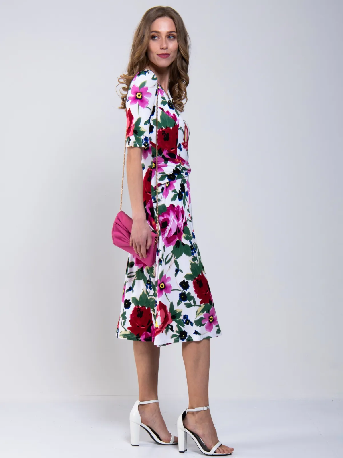 Jolie Moi Occasion Dresses|Floral Dresses-Floral Tea Dress, Pink