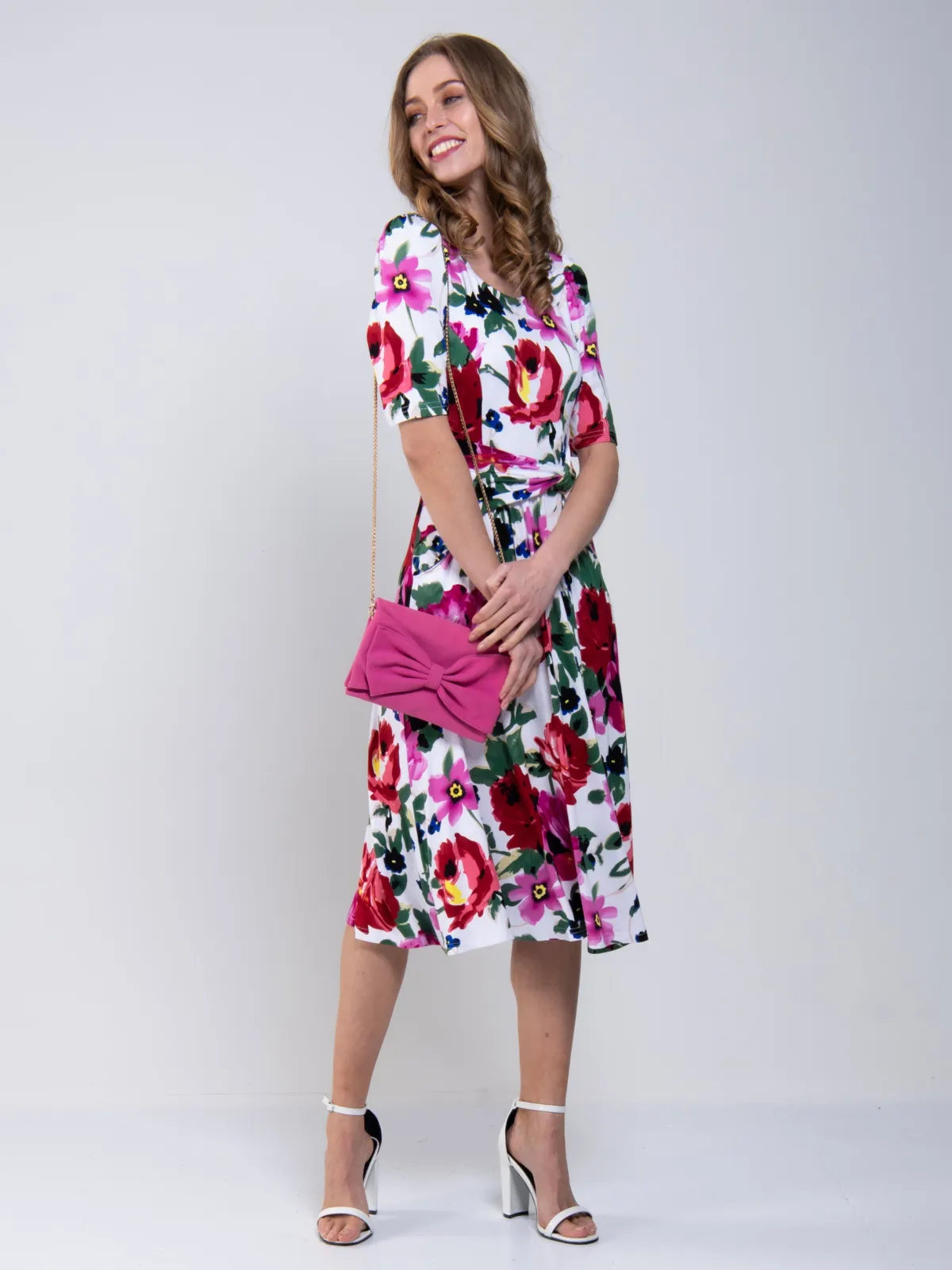 Jolie Moi Occasion Dresses|Floral Dresses-Floral Tea Dress, Pink