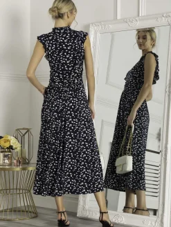 Jolie Moi Occasion Dresses|Jersey Dresses-Frill Detail Maxi Dress, Dark Teal