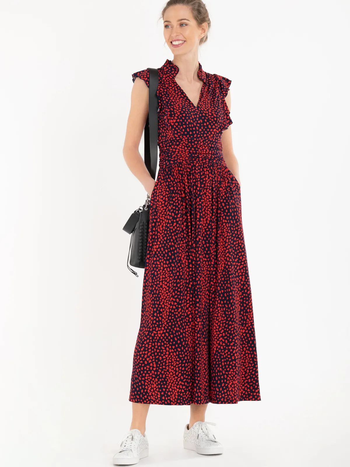 Jolie Moi Occasion Dresses|Jersey Dresses-Frill Detail Maxi Dress, Red Animal