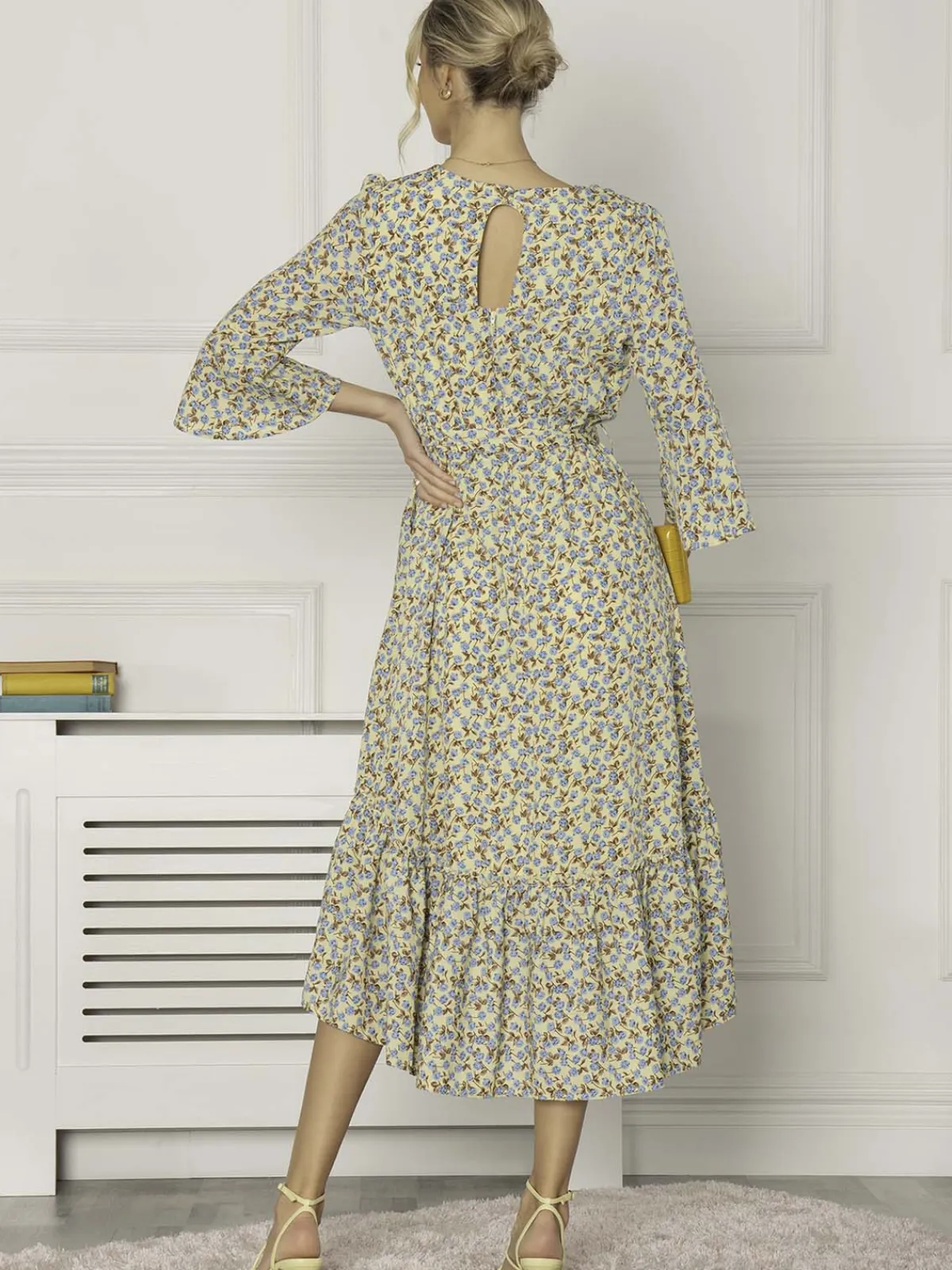 Jolie Moi Occasion Dresses|Weekend Casuals-Geelan Tiered Hem Maxi Dress, Yellow Floral