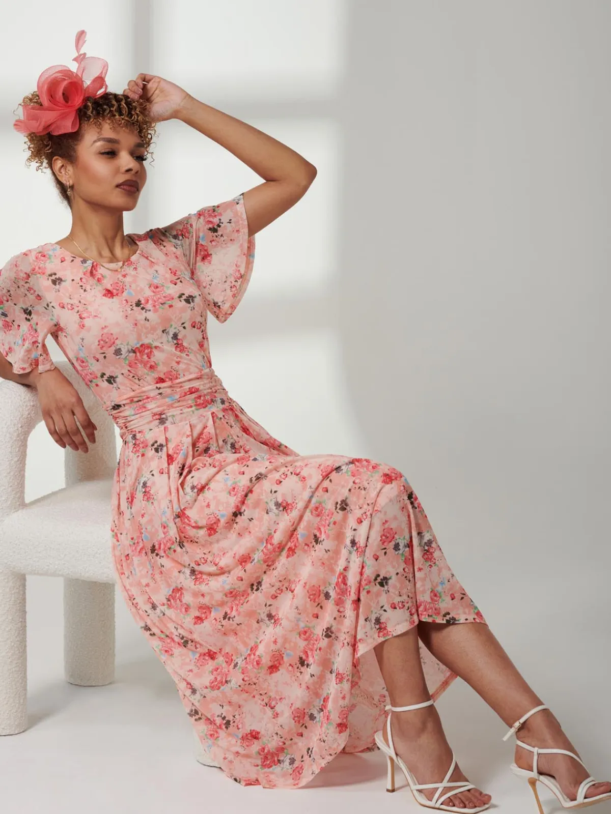 Jolie Moi Occasion Dresses|Floral Dresses-Giana Mesh Maxi Dress, Floral Multi
