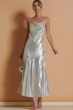 Jolie Moi Occasion Dresses|Sleeveless Dresses-Ginny Spaghetti Strap Dress, Silver