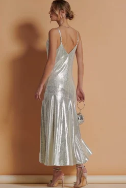 Jolie Moi Occasion Dresses|Sleeveless Dresses-Ginny Spaghetti Strap Dress, Silver