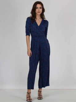 Jolie Moi Wrap Dresses|Weekend Casuals-Giselle Wrap Front Jumpsuit, Blue Animal