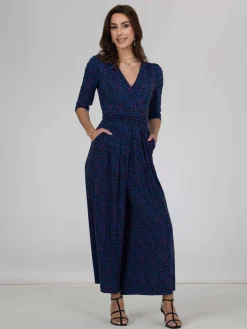 Jolie Moi Wrap Dresses|Weekend Casuals-Giselle Wrap Front Jumpsuit, Blue Animal
