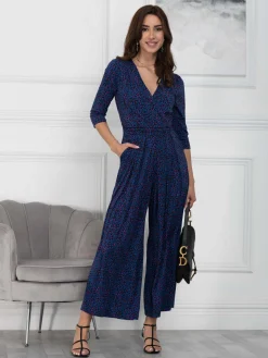 Jolie Moi Wrap Dresses|Weekend Casuals-Giselle Wrap Front Jumpsuit, Blue Animal