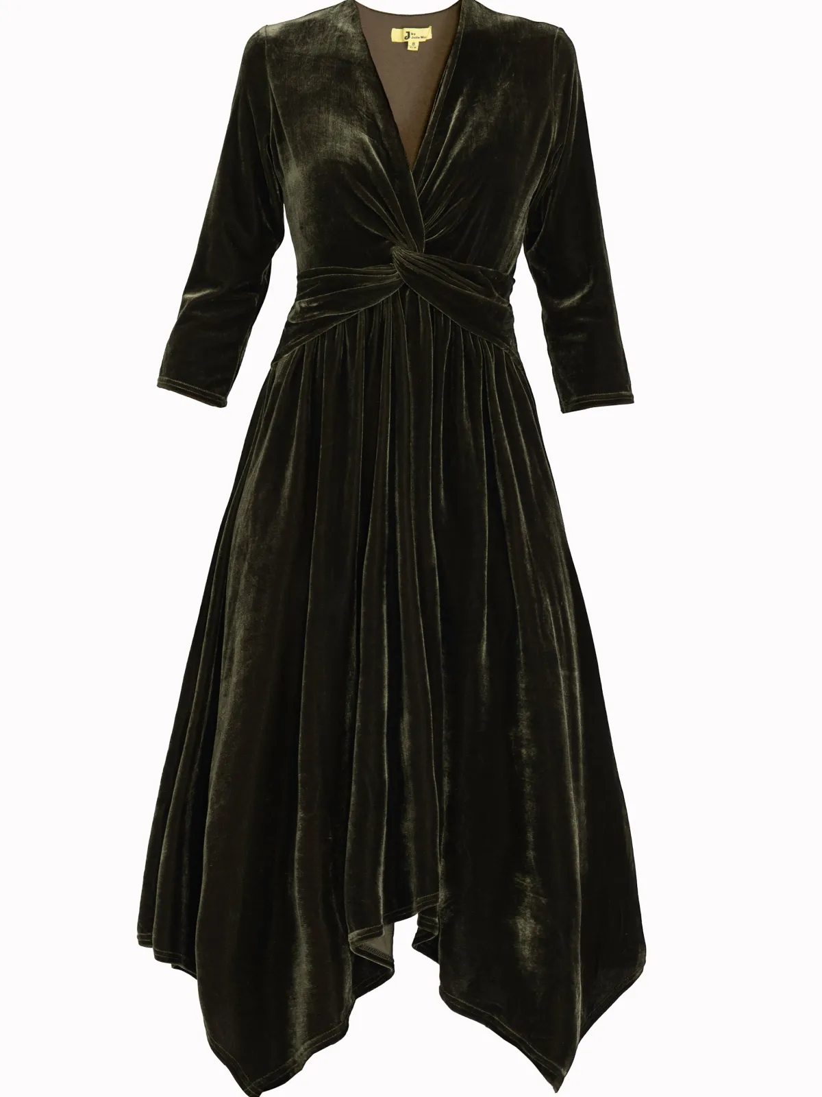 Jolie Moi Occasion Dresses|Velvet Dresses-Hanky Midi Velvet Dress, Soldier Green