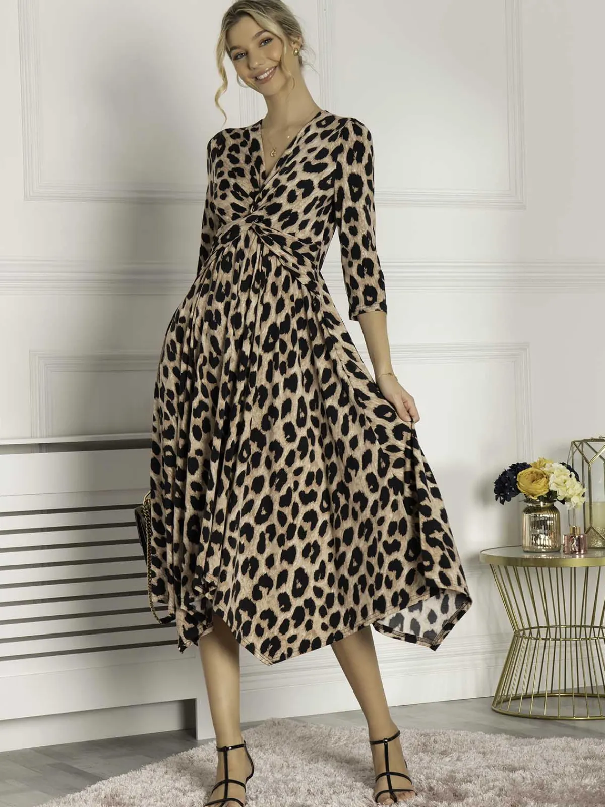 Jolie Moi Occasion Dresses|Office Dresses-Knot Front Hanky Hem Dress, Pink Animal